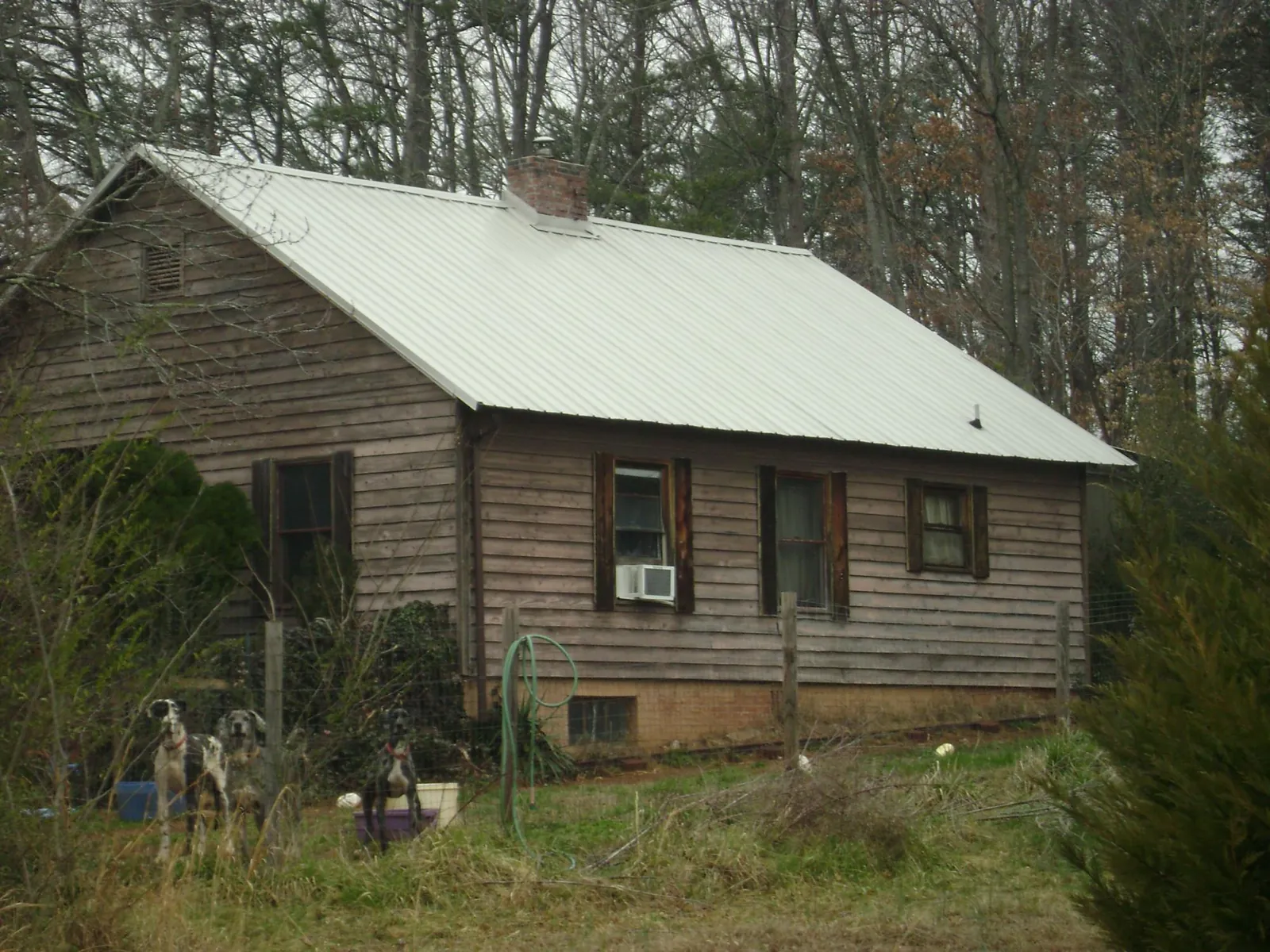 White metal roof on an old wood sided farmhouse, from a Asphalt Shingle Roof Repair job in Midway